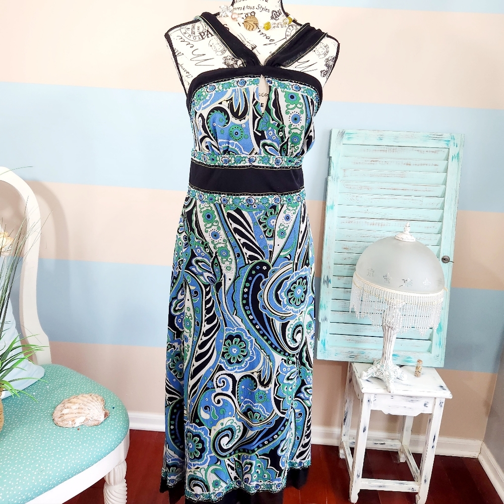 Mix It Blue Paisley Halter Dress